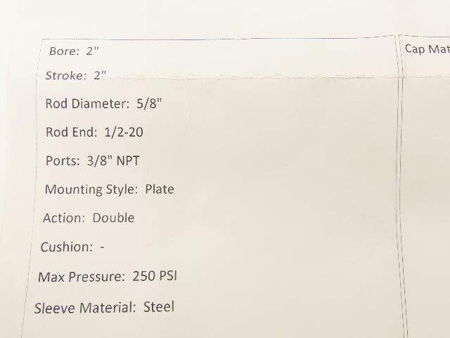 Parker 2.00CJ2ALUS13AC2.000 Pneumatic Air Cylinder 2" Bore 2" Stroke 250PSI