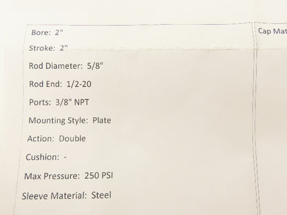 Parker 2.00CJ2ALUS13AC2.000 Pneumatic Air Cylinder 2" Bore 2" Stroke 250PSI