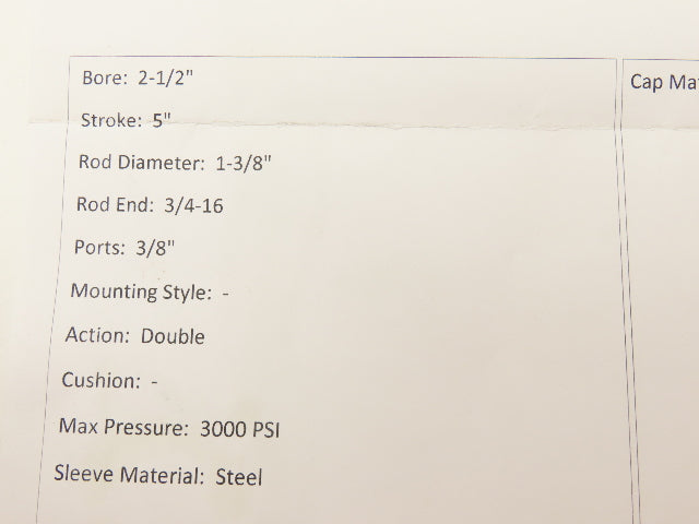 Rexroth R978047766 Hydraulic Cylinder 2.5" Bore 5" Stroke 3000 PSI