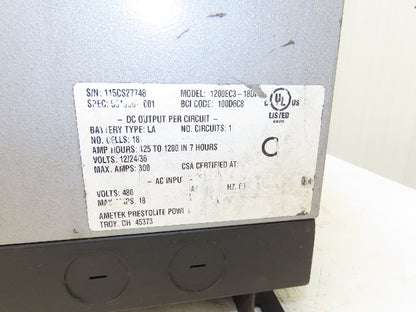 Ametek 1200EC3 Eclipse II Plus Forklift Battery Charger 12/24/36V 1200Ah 480V