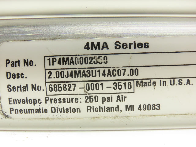 Parker 2.00J4MA3U14AC07.00 Pneumatic Air Cylinder 2" Bore 7" Stroke 250 PSI