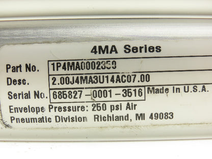 Parker 2.00J4MA3U14AC07.00 Pneumatic Air Cylinder 2" Bore 7" Stroke 250 PSI