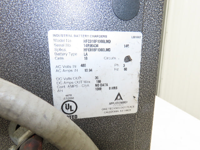 Applied HFC018F1000LMD Maverick Forklift Battery Charger 36V 180A 1000Ah 480V 3Ph