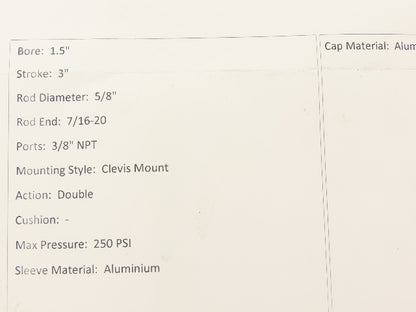 IMI Norgren NCA1B150-0300 Pneumatic Air Cylinder 1.5" Bore 3" Stroke 250PSI
