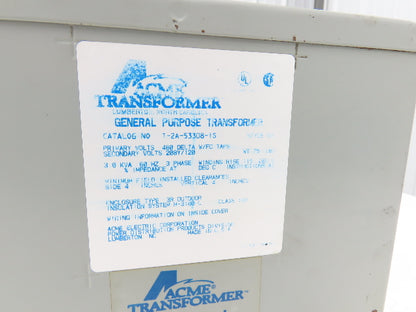 Acme T-2A-53308-1S Stepdown Transformer 3KVA 3Ph HV 480D LV 208Y/120 Shielded