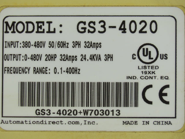 Automation Direct GS3-4020 Durapulse Variable Speed AC Drive 20HP 480VAC 3PH VFD