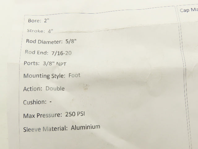 IMI Norgren EJ0977A1-2.00X4.000 Pneumatic Air Cylinder 2" Bore 4" Stroke 250PSI