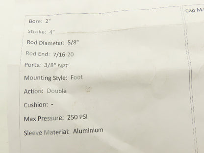 IMI Norgren EJ0977A1-2.00X4.000 Pneumatic Air Cylinder 2" Bore 4" Stroke 250PSI