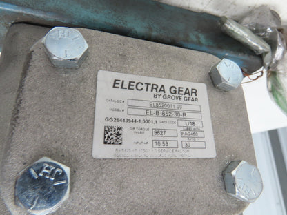 Grove Gear Electra Gear EL-B-852-30-R Worm Gearbox 30:1 Ratio 10Hp 58rpm
