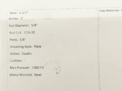 Rexroth MF1-PH Hydraulic Cylinder 1.5" Bore 3" Stroke 1000 PSI
