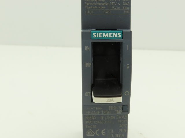 Siemens 3VA5120-6ED11-0AA0 Circuit Breaker 20A 1 Pole 500V 125H
