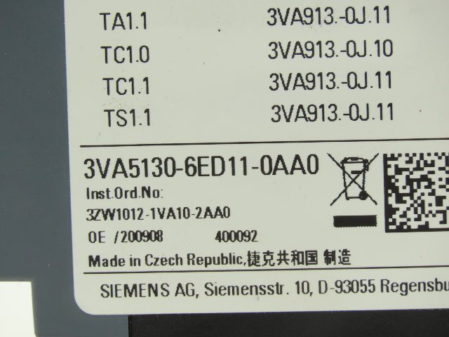 Siemens 3VA5130-6ED11-0AA0 Circuit Breaker 30A 1 Pole 500V 125H