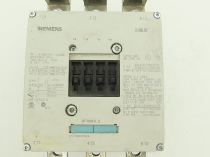 Siemens 3RT1064-6AF36 Sirius Motor Starter Contactor 225A 1000VAC 3 Pole 120V