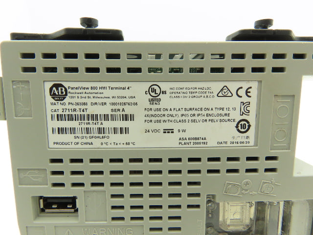 Allen Bradley 2711R-T4T PanelView 800 HMI Control Terminal 4" Touch Screen Ser A