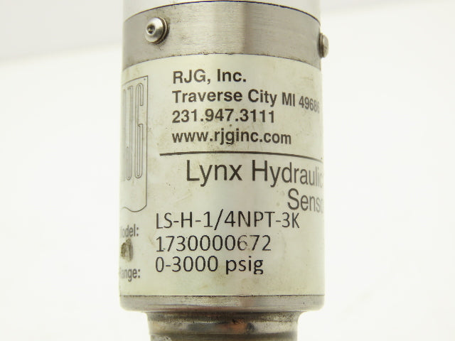RJG LS-H-1/4NPT-3K Hydraulic Pressure Sensor 0-3000 PSI 1/4"NPT w/Coupler