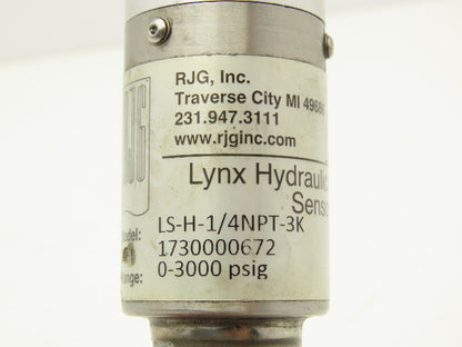 RJG LS-H-1/4NPT-3K Hydraulic Pressure Sensor 0-3000 PSI 1/4"NPT w/Coupler