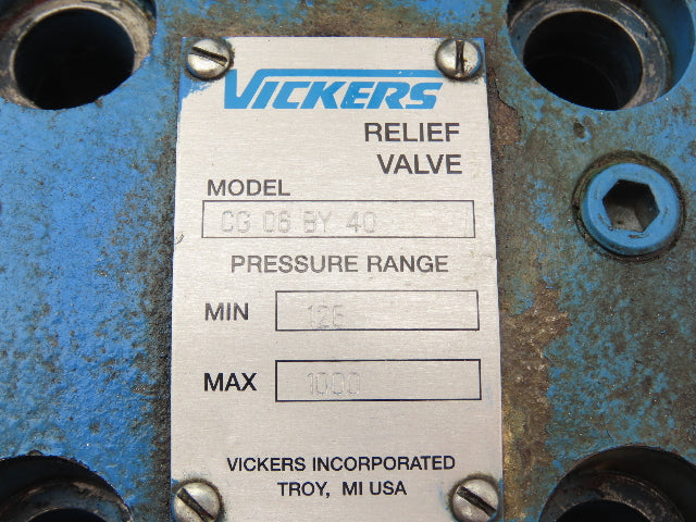 Vickers CG 06 BY 40 Hydraulic Pressure Reducing Relief Valve 125-1000psi