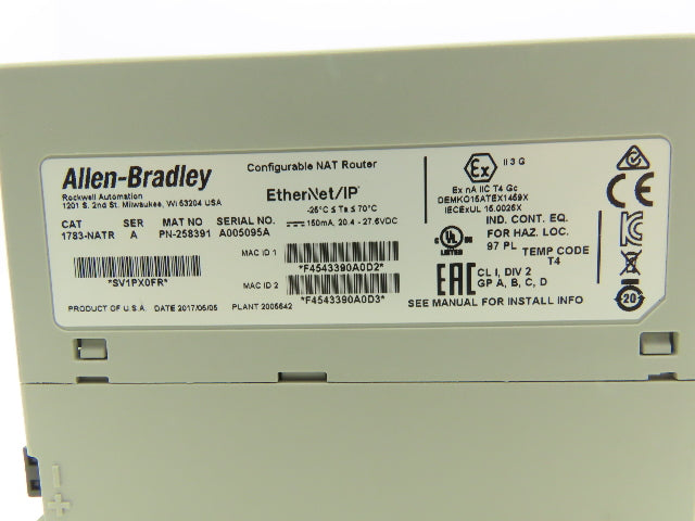 Allen Bradley 1783-NATR 258391 Configurable NAT Ethernet /IP Router w/1784-SD1/A