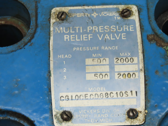 Vickers CG 10 CEC DG8C 10 S11 Hydraulic Relief Valve 500-2000psi 120V Solenoid