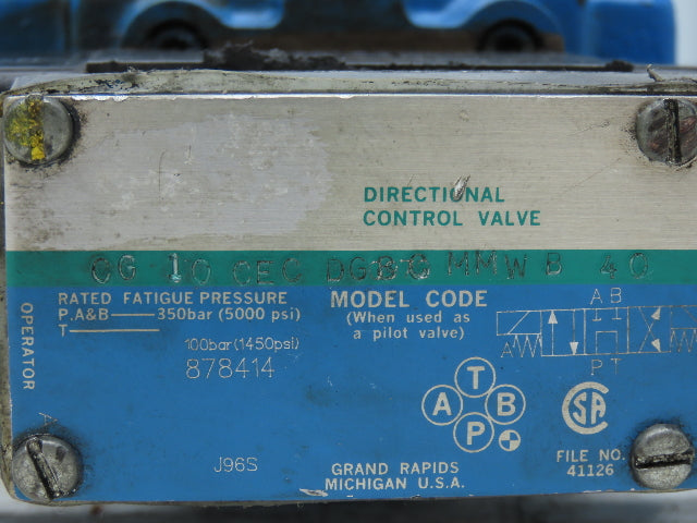 Vickers CG 10 CEC DG8C 10 S11 Hydraulic Relief Valve 500-2000psi 120V Solenoid
