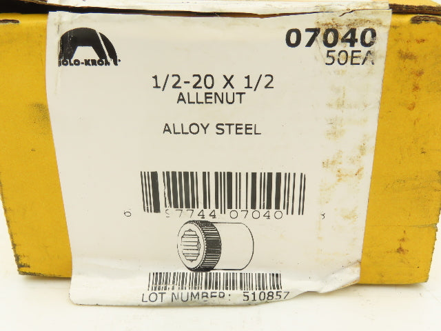Holo Krome 07040 Allen Nut 1/2"-20 Thread 0.841 in Flange Dia  27/32 in L, Steel