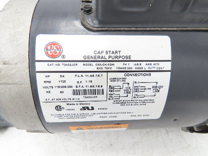US Motors T34C2JCR Gearmotor .75Hp 115/230V 1PH 60:1 Reducer 29rpm F718-60-B5-6