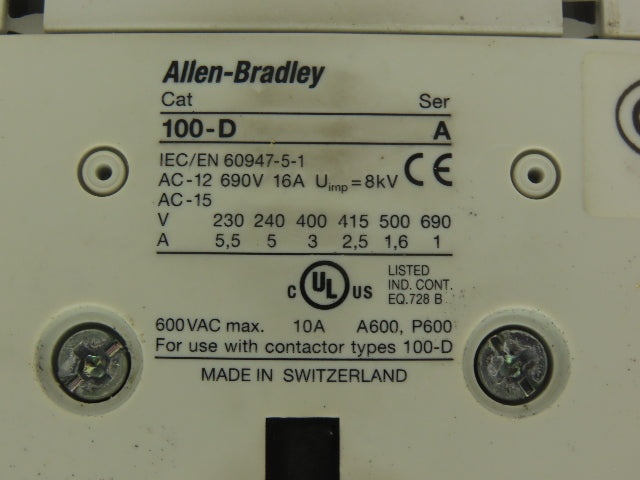 Allen Bradley 100D140D00 Motor Starter Contactor 140A 3PH 480VAC 100HP 120V Coil