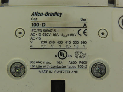 Allen Bradley 100D140D00 Motor Starter Contactor 140A 3PH 480VAC 100HP 120V Coil