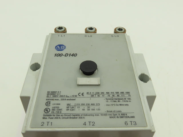 Allen Bradley 100D140D00 Motor Starter Contactor 140A 3PH 480VAC 100HP 120V Coil
