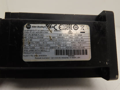 Allen Bradley VPL-B0752E-PJ12AA AC Servo Motor 0.9 HP 4900 RPM 480VAC 3Ph 2.7A