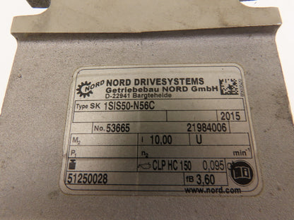 Nord SK 1SIS50-N56C Gearbox 15:1 Reducer 1Hp 117rpm IEC 56 Frame 1"Hollow Shaft