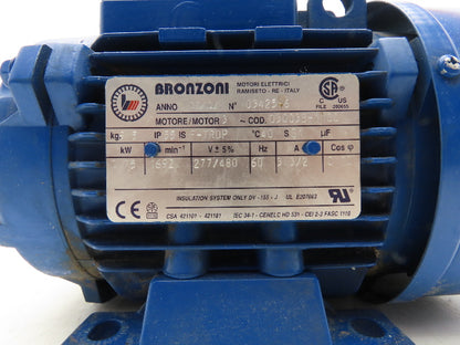 Bronzoni D3003B-1100 AC Motor 1 Hp 0.75 kW 1692RPM 277/480V 3Ph IEC 80 Frame