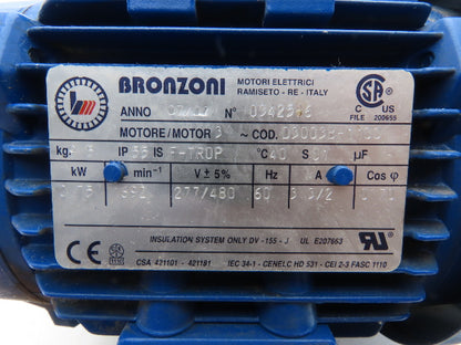 Bronzoni D3003B-1100 AC Motor 1 Hp 0.75 kW 1692RPM 277/480V 3Ph IEC 80 Frame