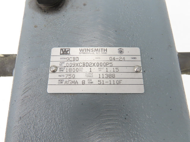 Winsmith 9CBD Speed Reducer Gearbox 750:1 Double Reduction 1.15Hp 11388IN-LBS