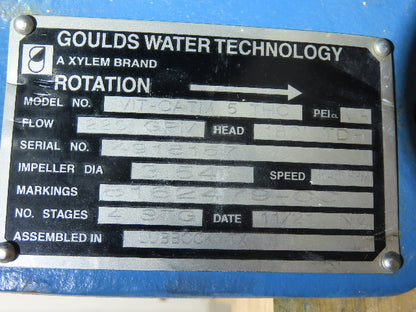 Goulds VIT-CATM 5 THC 4-Stage Vertical Turbine Pump 5x4" 220GPM 180'TDH 109"OAL