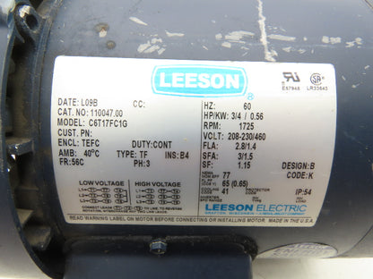 Leeson C6T17FC1G AC Motor 3/4Hp 1725RPM 208-230/460 3Ph 56C TEFC