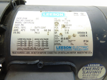 Leeson C6T17FC1G AC Motor 3/4Hp 1725RPM 208-230/460 3Ph 56C TEFC