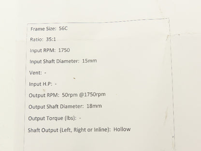 Bonfiglioli VF44 F1 35 Worm Gearbox 35:1 Reducer 50rpm 56C Hollow Output