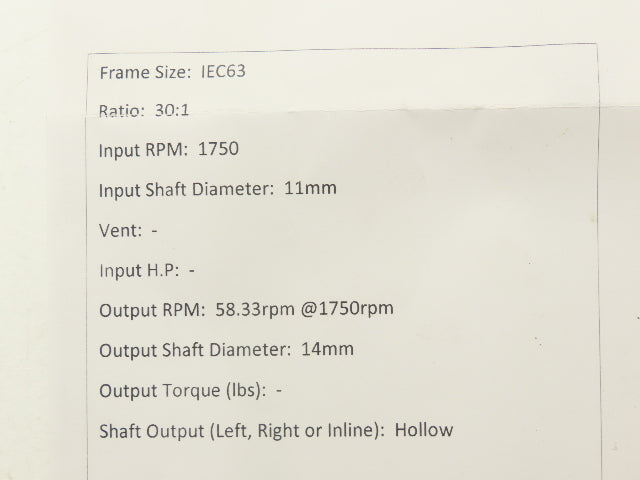 Bonfiglioli MVF 30/F Worm Gearbox 30:1 Reducer 58rpm IEC63 Hollow Output 063 B5