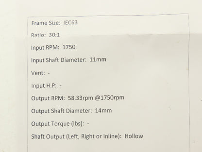 Bonfiglioli MVF 30/F Worm Gearbox 30:1 Reducer 58rpm IEC63 Hollow Output 063 B5
