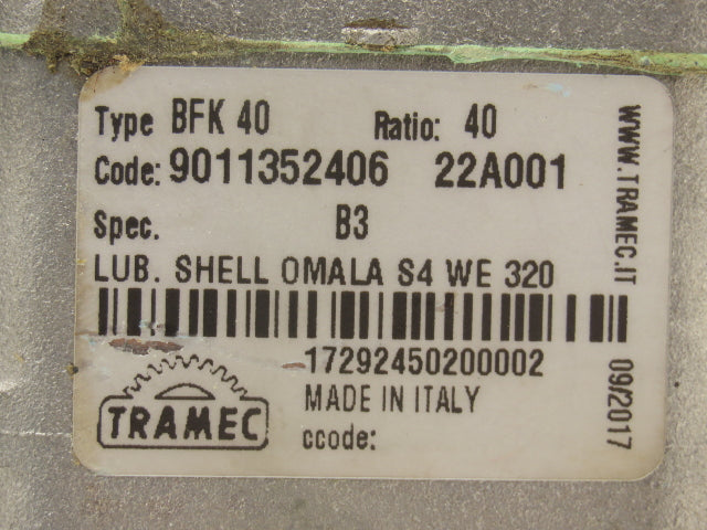 Tramec BFK 40 9011352406 Worm Gearbox 40:1 Reducer 43.75rpm IEC71 Hollow Output