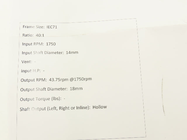 Tramec BFK 40 9011352406 Worm Gearbox 40:1 Reducer 43.75rpm IEC71 Hollow Output