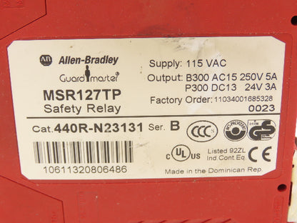 Allen Bradley 440R-N23131 MSR127TP Guardmaster Safety Relay 24V Lot of 5