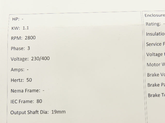 Efelttroforoni T80B2 B3 AC Motor 1.1kW 2800rpm 230/400V 3PH IEC 80 Frame