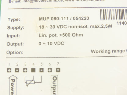 Novotechnik MUP 080-111/054220 Signal Conditioner Converter 18-30VDC