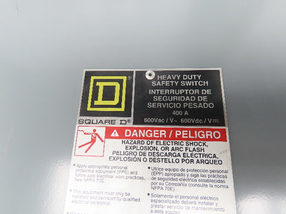 Square D H365N Safety Disconnect Switch 400A 600V 3 Pole Fused Type E04