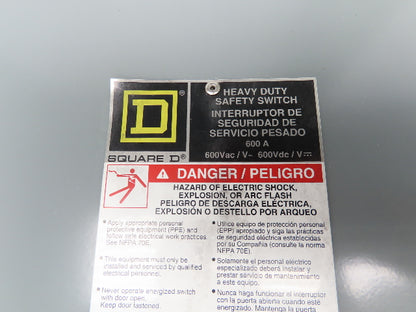 Square D H366AWK Heavy Duty Safety Disconnect Switch 600A 600V 3 Pole Ser E05