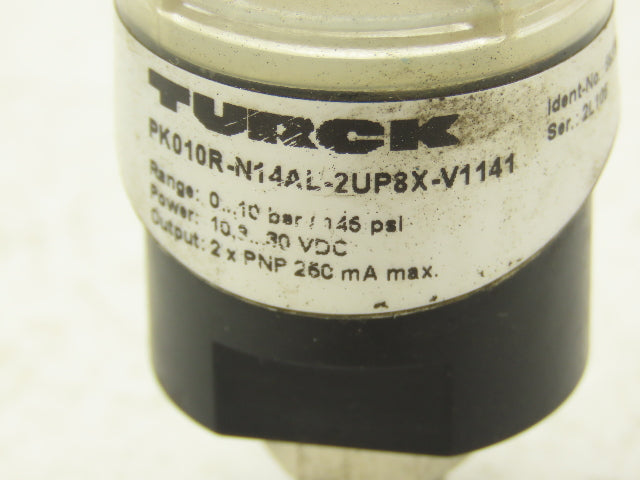 Turck PK010R-N14AL-2UP8X-V1141 Pressure Sensor 0-10Bar 145PSI 10.3-30VDC 2X PNP