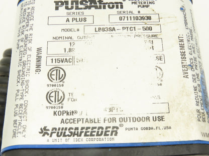 Pulsafeeder Pulsatron Electronic Dosing Metering Pump 12GPD 10 Bar 115VAC