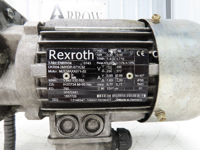 Rexroth Gearmotor Speed Reducer 47:1 Ratio .45kW 480V 36RPM Hex Shaft Hollow